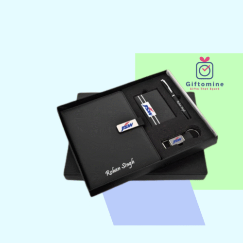 Compact 4-in-1 Gift Set – Diary, Card Holder, Keychain & Metal Pen