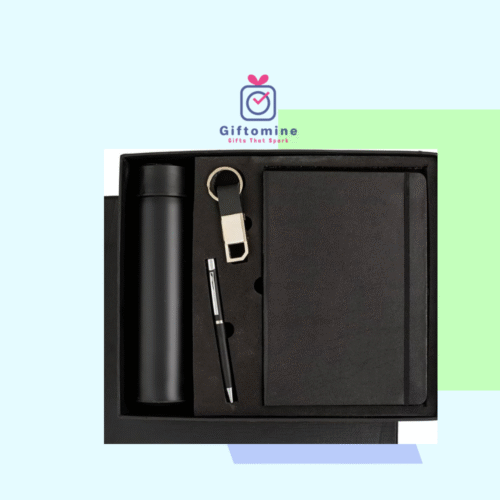 Stylish 4-in-1 Gift Set – Diary, Smart Temperature Bottle, Metal Pen & Keychain