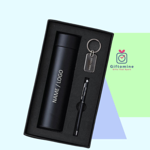 Smart 3-in-1 Gift Set – Temperature Bottle, Metal Pen & Keychain